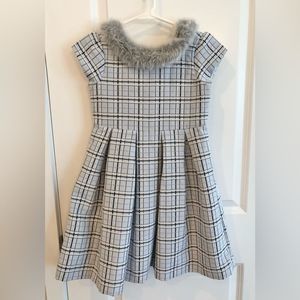 Janie And Jack Sz 6 Yrs Winter Wishes Girls Plaid Dress Faux Fur Collar …